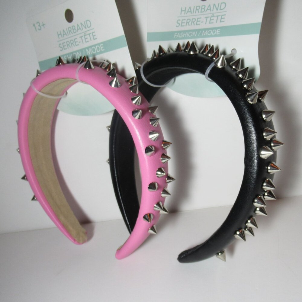1 Black & 1 Pink Pleather Studded Spiked Headband Punk Alternative Goth Emo New - Picture 14 of 14